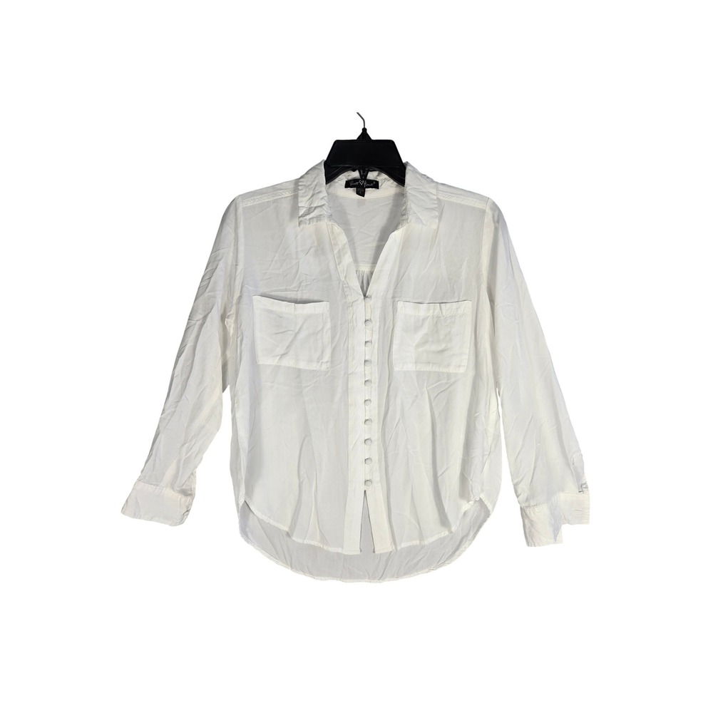 Velvet Heart Womens White Rayon Button Down Long Sleeve Blouse Shirt Small